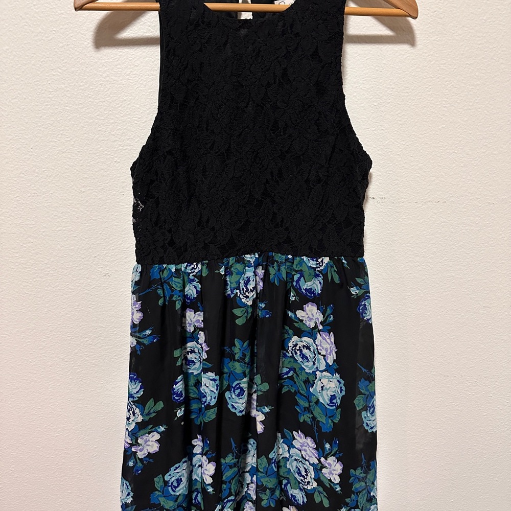 Speechless Black Lace and Blue Floral Dress